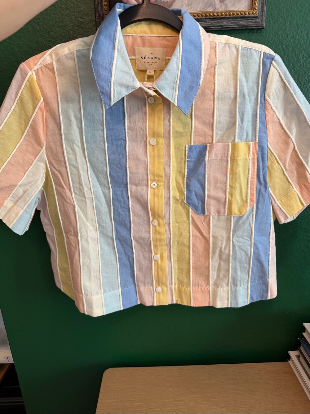 Sezane MAELLINE Shirt pastel stripes size 2 - Picture 2 of 8
